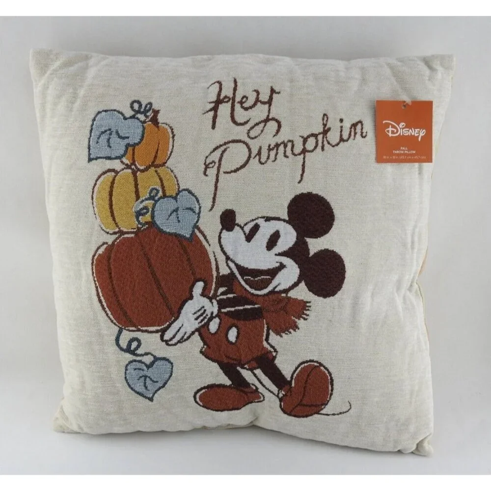 New Disney Fall Hey Pumpkin Mickey Mouse Pumpkin 17x17 Throw Pillow